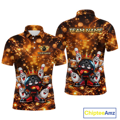 Custom Funny Drunk Crown Bowling Ball Pins Whiskey, Bowling Jersey for Men Bowling Team Shirts HNT651