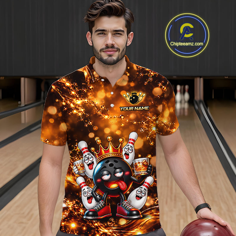 Custom Funny Drunk Crown Bowling Ball Pins Whiskey, Bowling Jersey for Men Bowling Team Shirts HNT651