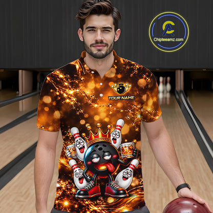 Custom Funny Drunk Crown Bowling Ball Pins Whiskey, Bowling Jersey for Men Bowling Team Shirts HNT651