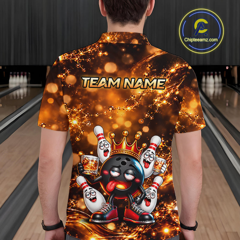 Custom Funny Drunk Crown Bowling Ball Pins Whiskey, Bowling Jersey for Men Bowling Team Shirts HNT651