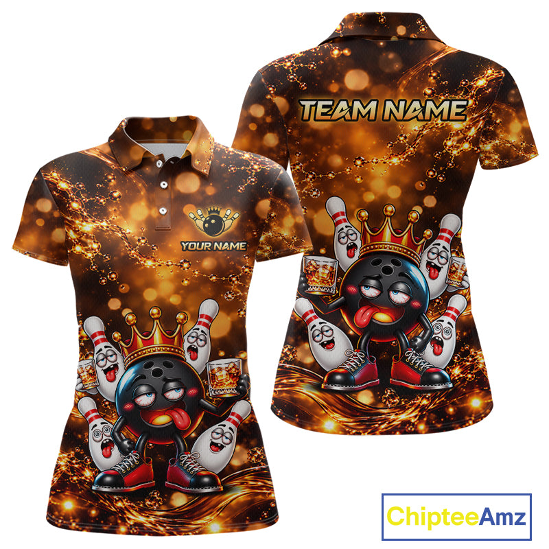 Custom Funny Drunk Crown Bowling Ball Pins Whiskey, Bowling Jersey for Women Bowling Team Shirts HNT651