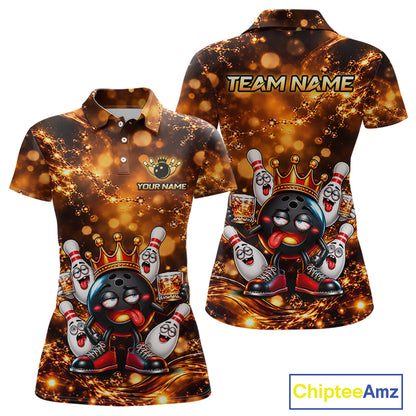Custom Funny Drunk Crown Bowling Ball Pins Whiskey, Bowling Jersey for Women Bowling Team Shirts HNT651