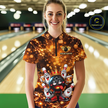 Custom Funny Drunk Crown Bowling Ball Pins Whiskey, Bowling Jersey for Women Bowling Team Shirts HNT651