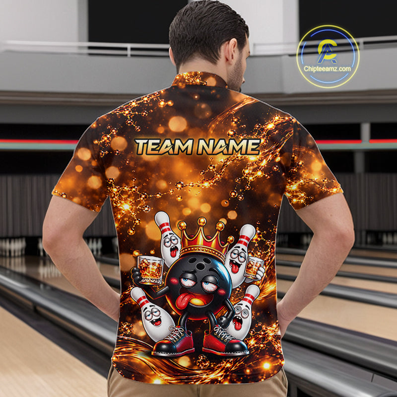 Custom Funny Drunk Crown Bowling Ball Pins Whiskey, Bowling Jersey for Men Bowling Team Shirts HNT651