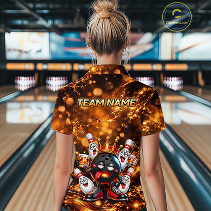 Custom Funny Drunk Crown Bowling Ball Pins Whiskey, Bowling Jersey for Women Bowling Team Shirts HNT651