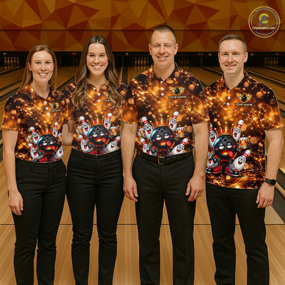 Custom Funny Drunk Crown Bowling Ball Pins Whiskey, Bowling Jersey for Women Bowling Team Shirts HNT651