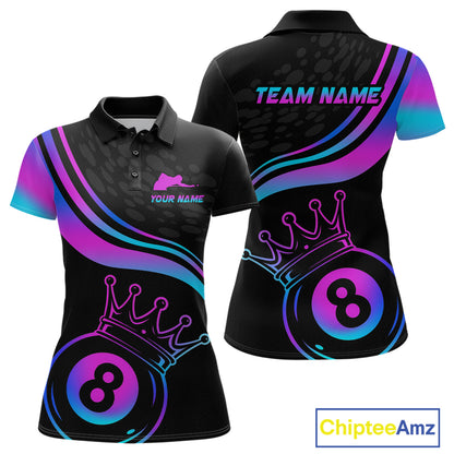 Neon 8 Ball Crown Billiard Shirts for Women Custom Billiard League Billiard Team Shirts Polo & 1/4 Zip NNT103