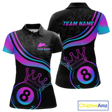 Load image into Gallery viewer, Neon 8 Ball Crown Billiard Shirts for Women Custom Billiard League Billiard Team Shirts Polo &amp; 1/4 Zip NNT103