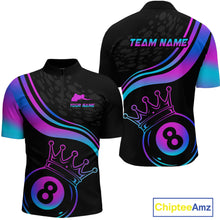 Load image into Gallery viewer, Neon 8 Ball Crown Billiard Shirts for Men Custom Billiard League Billiard Team Shirts Polo &amp; 1/4 Zip NNT103
