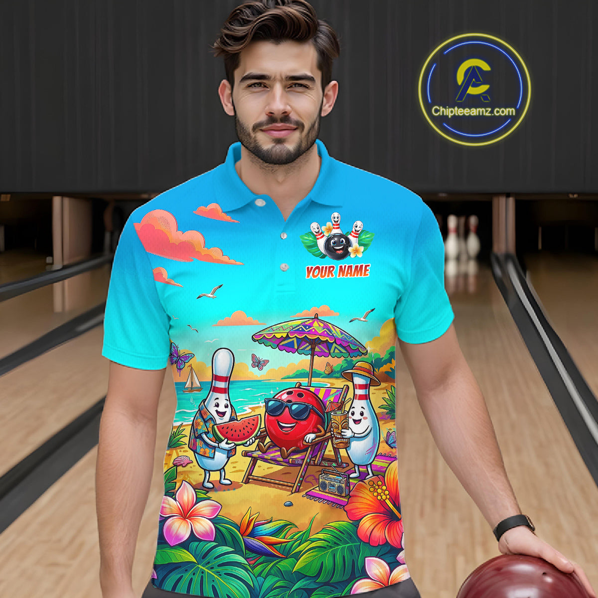 Custom Summer Bowling Jersey for Men Unisex Bowling Shirts for Team Polo & 1/4 Zip HNT243