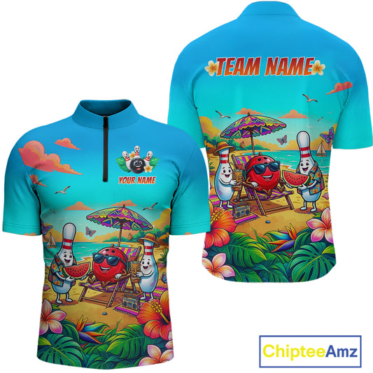 Custom Summer Bowling Jersey for Men Unisex Bowling Shirts for Team Polo & 1/4 Zip HNT243