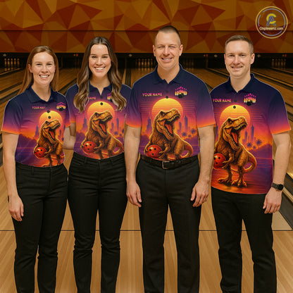 Custom Retro Dinosaur Bowling Jersey for Women Unisex Bowling Shirts for Team Polo & 1/4 Zip HNT242
