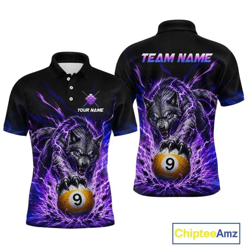 Custom Purple Thunder Wolf 9 Ball Billiard Shirts for Men Billiard Team Polo & 1/4 Zip NNT307