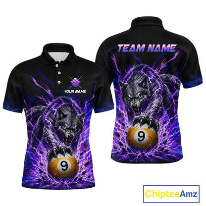 Custom Purple Thunder Wolf 9 Ball Billiard Shirts for Men Billiard Team Polo & 1/4 Zip NNT307