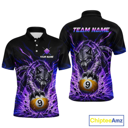 Custom Purple Thunder Wolf 9 Ball Billiard Shirts for Men Billiard Team Polo & 1/4 Zip NNT307
