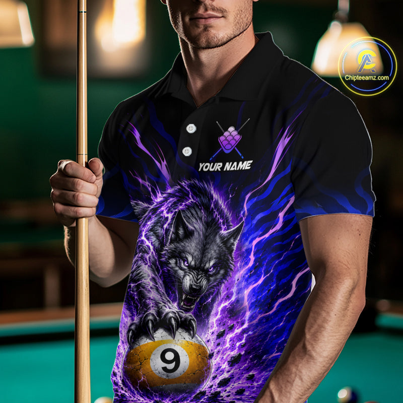 Custom Purple Thunder Wolf 9 Ball Billiard Shirts for Men Billiard Team Polo & 1/4 Zip NNT307
