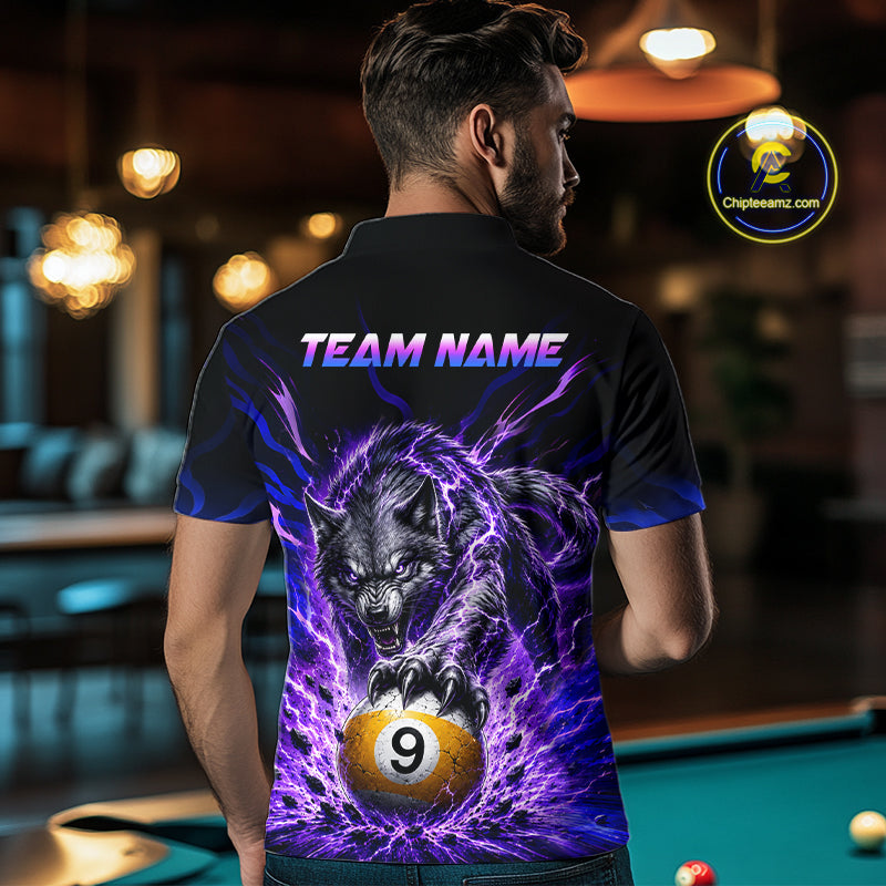 Custom Purple Thunder Wolf 9 Ball Billiard Shirts for Men Billiard Team Polo & 1/4 Zip NNT307