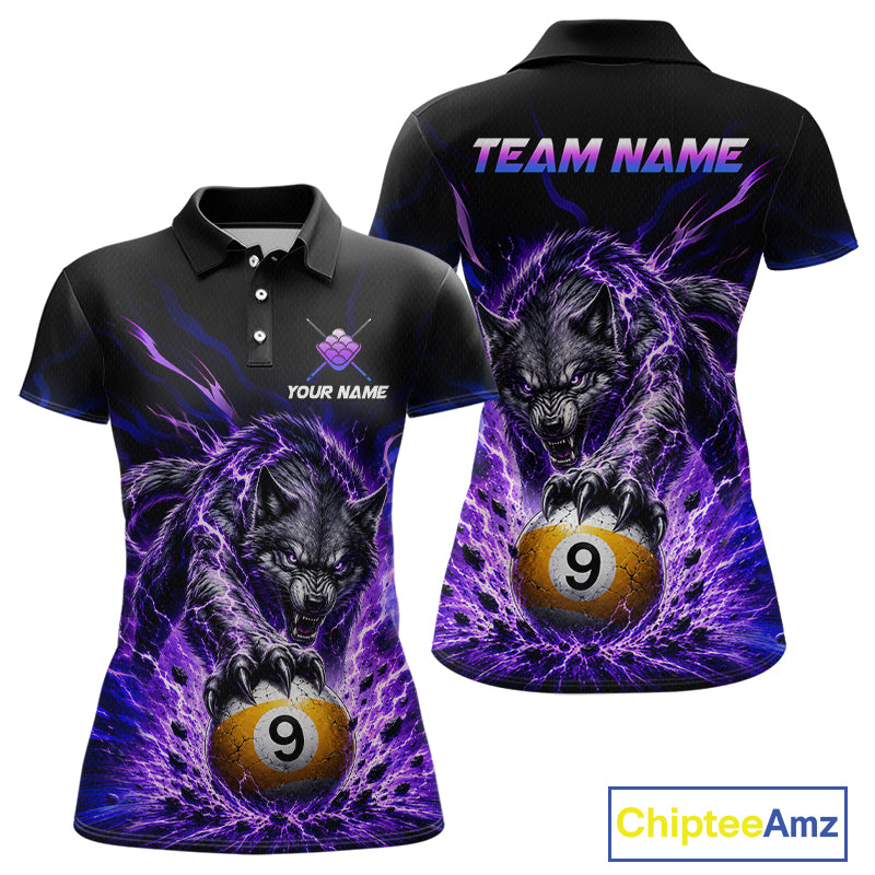 Custom Purple Thunder Wolf 9 Ball Billiard Shirts for Women Billiard Team Polo & 1/4 Zip NNT307