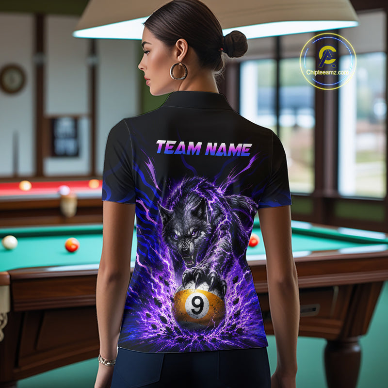 Custom Purple Thunder Wolf 9 Ball Billiard Shirts for Women Billiard Team Polo & 1/4 Zip NNT307