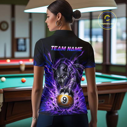Custom Purple Thunder Wolf 9 Ball Billiard Shirts for Women Billiard Team Polo & 1/4 Zip NNT307