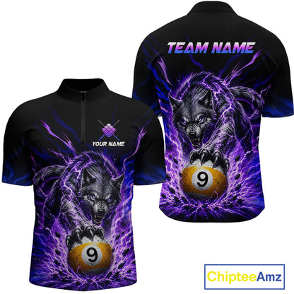 Custom Purple Thunder Wolf 9 Ball Billiard Shirts for Men Billiard Team Polo & 1/4 Zip NNT307