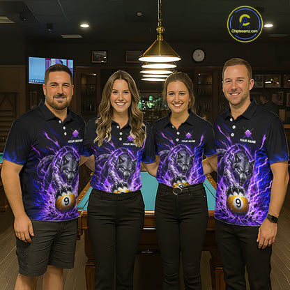 Custom Purple Thunder Wolf 9 Ball Billiard Shirts for Men Billiard Team Polo & 1/4 Zip NNT307