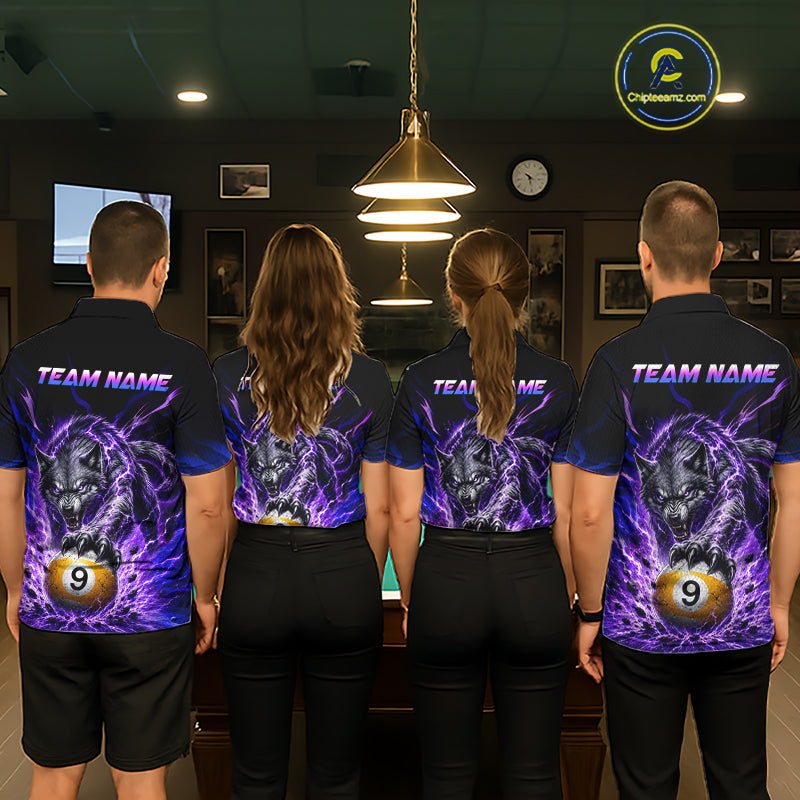 Custom Purple Thunder Wolf 9 Ball Billiard Shirts for Women Billiard Team Polo & 1/4 Zip NNT307