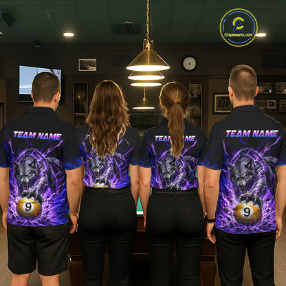 Custom Purple Thunder Wolf 9 Ball Billiard Shirts for Women Billiard Team Polo & 1/4 Zip NNT307