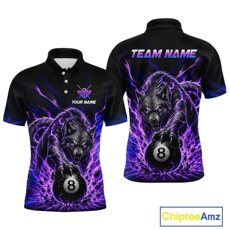 Purple Thunder Wolf 8 Ball Custom Billiard Shirts for Men Billiard Team Polo & 1/4 Zip NNT308