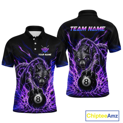 Purple Thunder Wolf 8 Ball Custom Billiard Shirts for Men Billiard Team Polo & 1/4 Zip NNT308