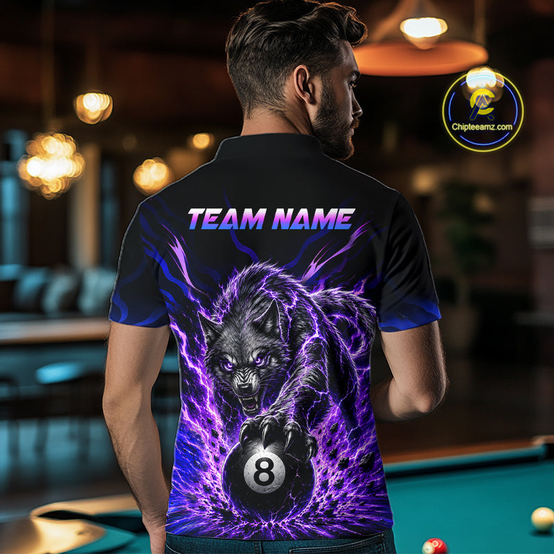Purple Thunder Wolf 8 Ball Custom Billiard Shirts for Men Billiard Team Polo & 1/4 Zip NNT308