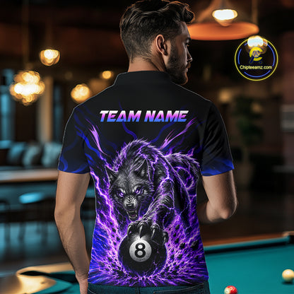 Purple Thunder Wolf 8 Ball Custom Billiard Shirts for Men Billiard Team Polo & 1/4 Zip NNT308