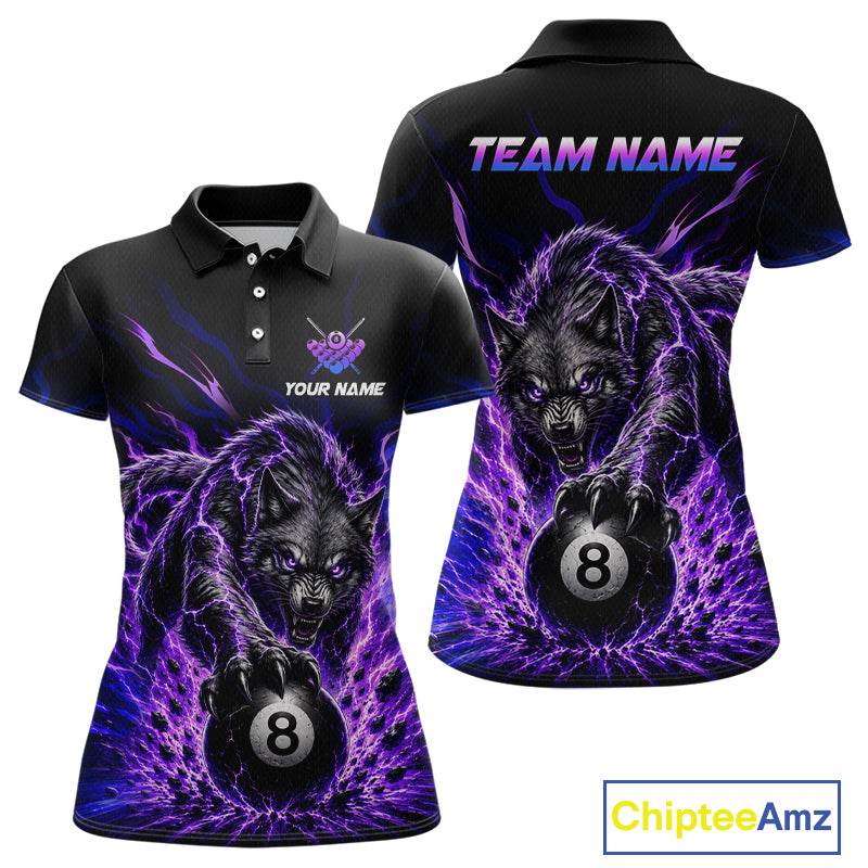 Purple Thunder Wolf 8 Ball Custom Billiard Shirts for Women Billiard Team Polo & 1/4 Zip NNT308