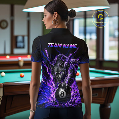Purple Thunder Wolf 8 Ball Custom Billiard Shirts for Women Billiard Team Polo & 1/4 Zip NNT308
