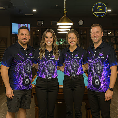 Purple Thunder Wolf 8 Ball Custom Billiard Shirts for Women Billiard Team Polo & 1/4 Zip NNT308
