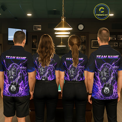 Purple Thunder Wolf 8 Ball Custom Billiard Shirts for Women Billiard Team Polo & 1/4 Zip NNT308