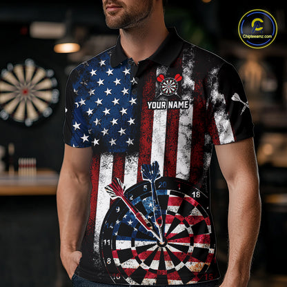 Custom US Flag Aim Shoot Swear Repeat Dart Team Shirts for Men Patriotic Dartboard Shirt NNT358