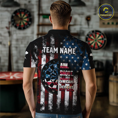 Custom US Flag Aim Shoot Swear Repeat Dart Team Shirts for Men Patriotic Dartboard Shirt NNT358