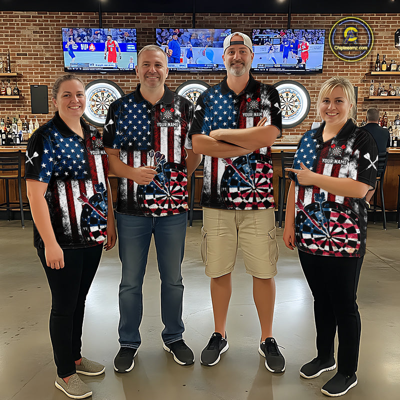Custom US Flag Aim Shoot Swear Repeat Dart Team Shirts for Men Patriotic Dartboard Shirt NNT358