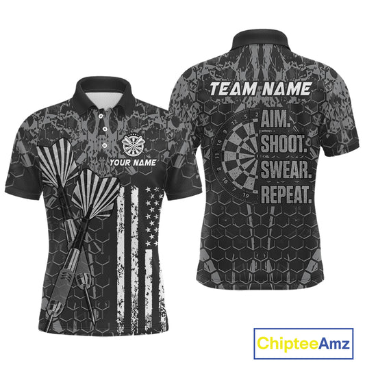 Custom American Flag Aim Shoot Swear Repeat Dart Team Shirts for Men Dart League Shirt NNT359