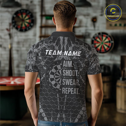 Custom American Flag Aim Shoot Swear Repeat Dart Team Shirts for Men Dart League Shirt NNT359