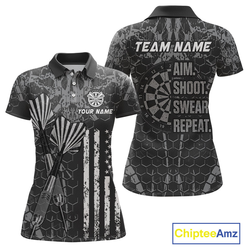 Custom American Flag Aim Shoot Swear Repeat Dart Team Shirts for Women Dart League Shirt NNT359