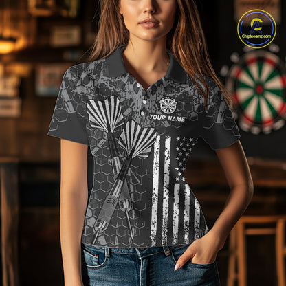 Custom American Flag Aim Shoot Swear Repeat Dart Team Shirts for Women Dart League Shirt NNT359