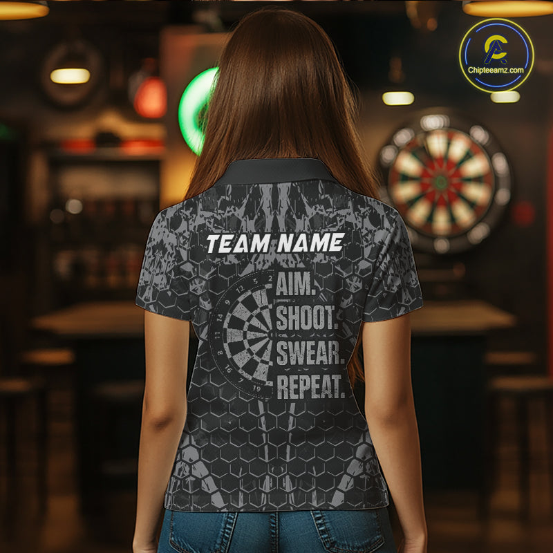 Custom American Flag Aim Shoot Swear Repeat Dart Team Shirts for Women Dart League Shirt NNT359