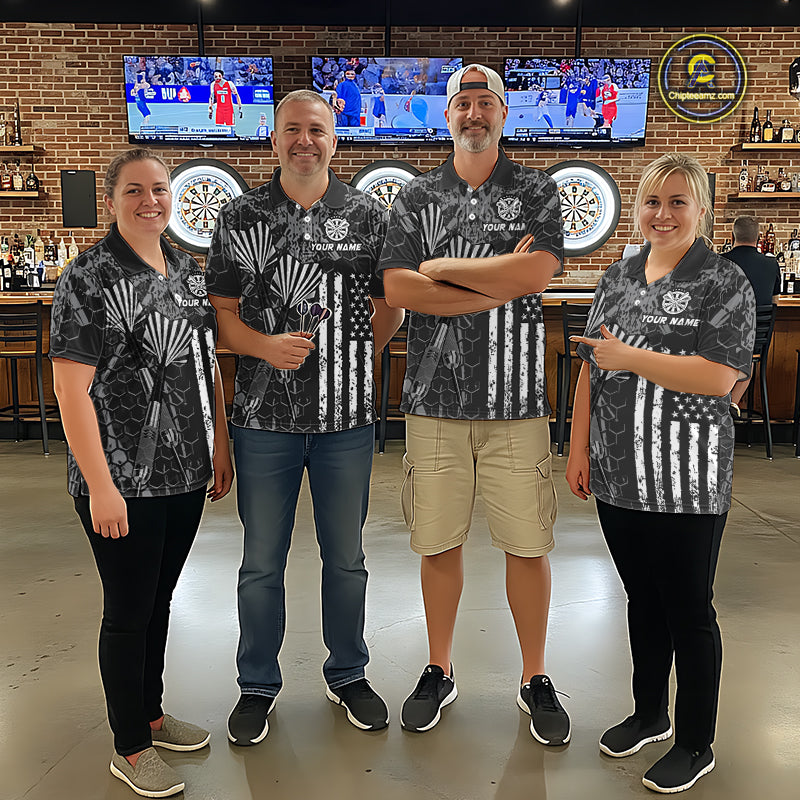 Custom American Flag Aim Shoot Swear Repeat Dart Team Shirts for Men Dart League Shirt NNT359