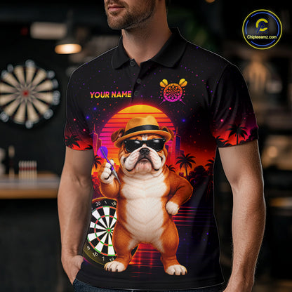 Custom Neon Funny Bulldog Darts Team Jersey Dart Shirts for Men Dart League Polo & 1/4Zip NNT363