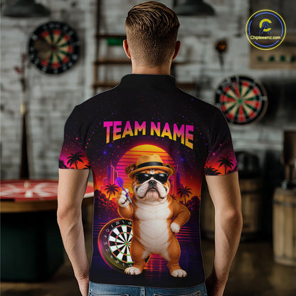 Custom Neon Funny Bulldog Darts Team Jersey Dart Shirts for Men Dart League Polo & 1/4Zip NNT363