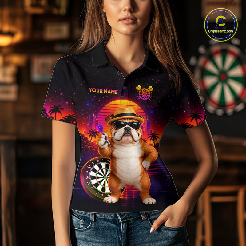 Custom Neon Funny Bulldog Darts Team Jersey Dart Shirts for Women Dart League Polo & 1/4Zip NNT363