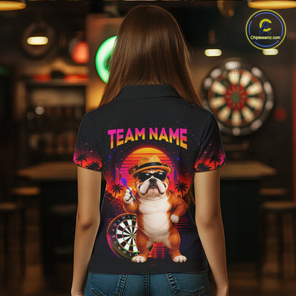Custom Neon Funny Bulldog Darts Team Jersey Dart Shirts for Women Dart League Polo & 1/4Zip NNT363