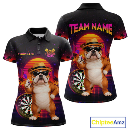 Custom Neon Funny Bulldog Darts Team Jersey Dart Shirts for Women Dart League Polo & 1/4Zip NNT363